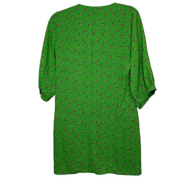 Nasty Gal green Floral Print Cut Out Puff Sleeve Mini Dress Size 8 - Picture 11 of 11